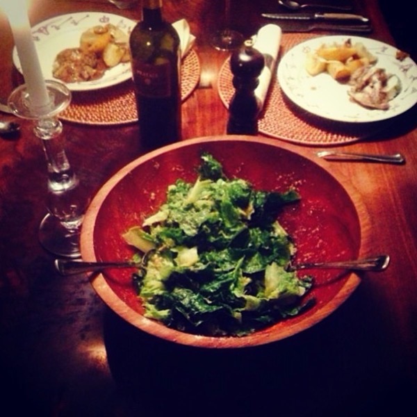 Caesar salad at a dinner table