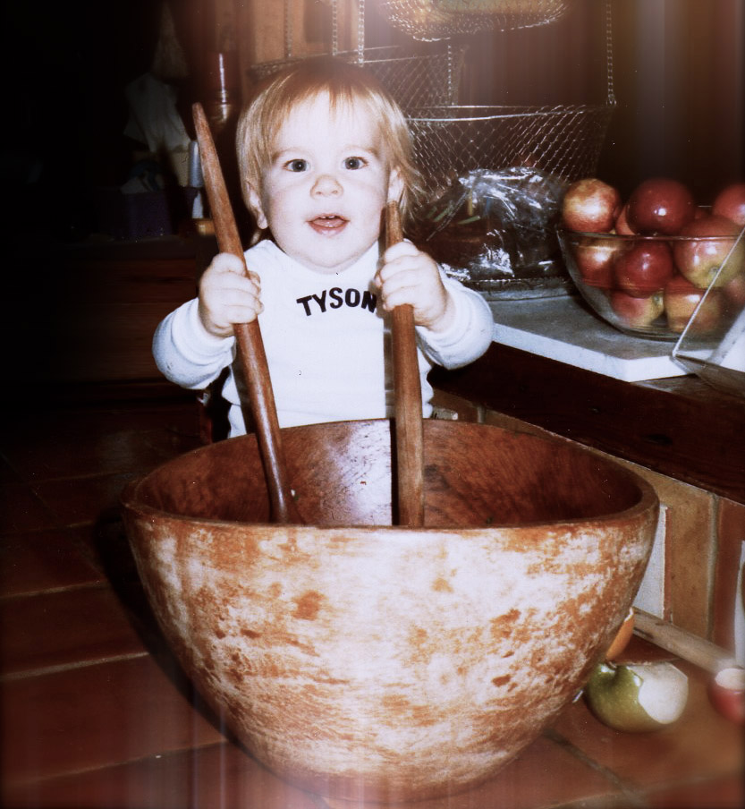 Young Tyson learning to make caesar salad, circa 1984